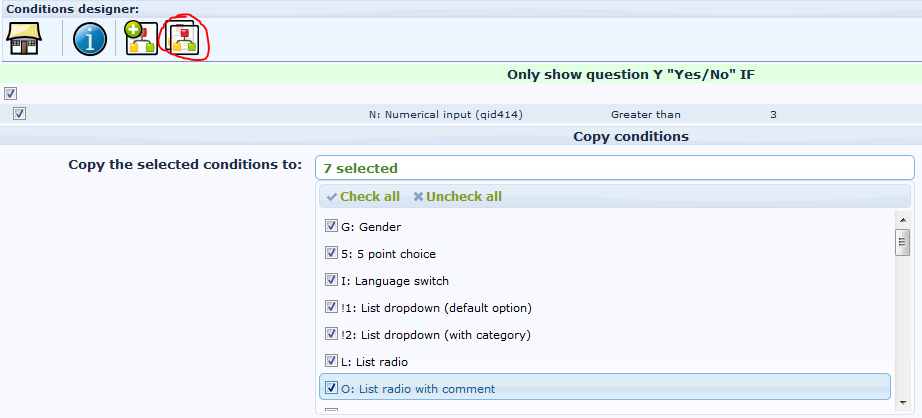 Show/Hide groups at Limesurvey by using conditions