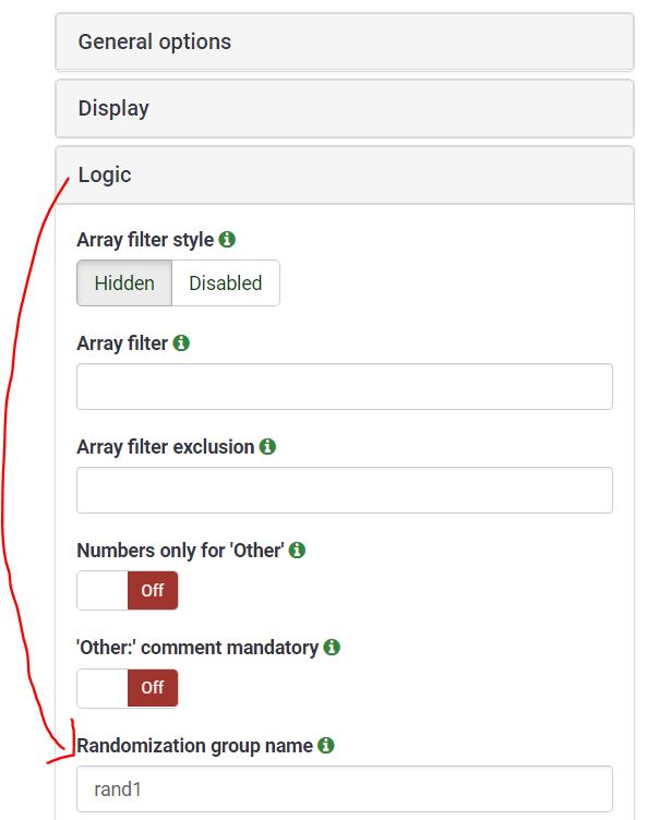 Adding a randomization group name to a question