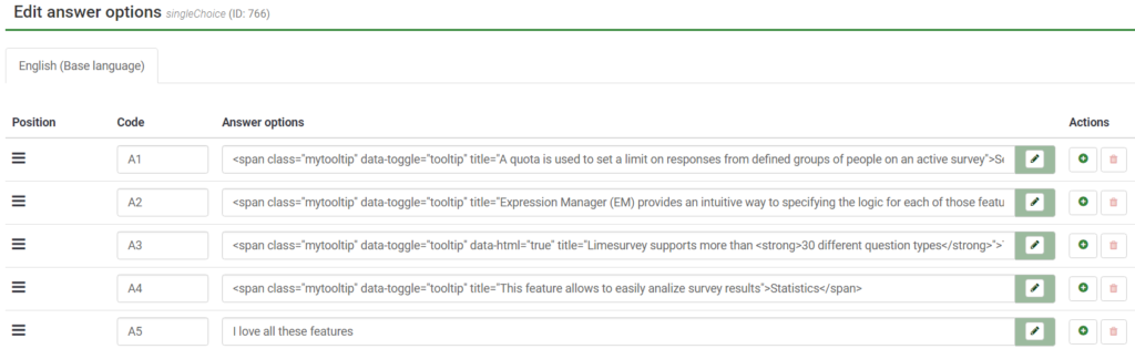 Limesurvey answer options with tooltips