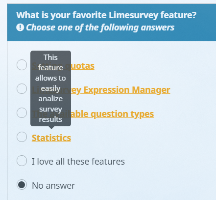 Example of answer options with tooltips